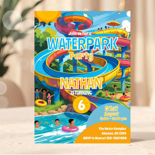 Wasserpark-Wasserrutsche-Poolparty-Geburtstagseinl Einladung