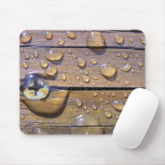 Wasserperlen auf festem Holzfoto Mousepad (Mit Mouse)