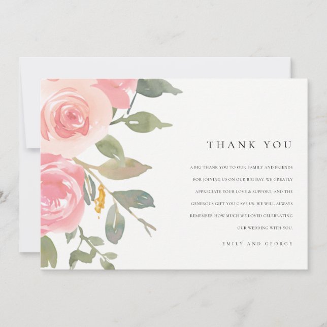 WASSERPINK BLUSH ROSE WATERCOLOR FLUSSBREITE DANKESKARTE (Vorderseite)