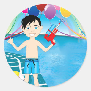 Wasserpistole Pool Boy Runder Aufkleber