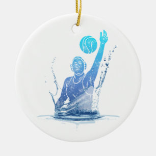 Wasserpolo Vintager Sportler mit Ball Keramik Ornament