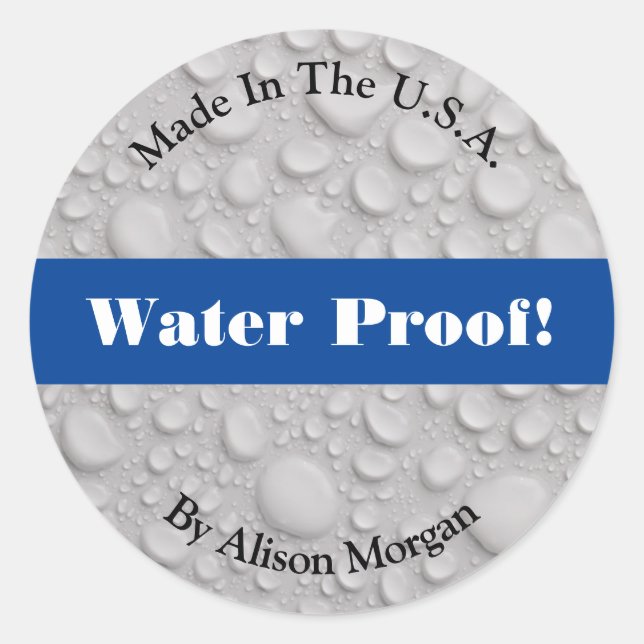 Wasserproof, 3 Textlinien und Foto Deep Blue Runder Aufkleber (Vorderseite)