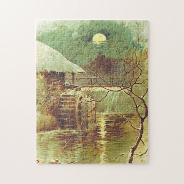 Wasserrad, Mond, Wasserfall, Puzzle (Vertikal)