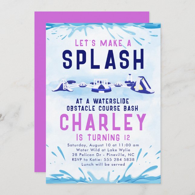 Wasserrutschbahn zum Geburtstag Einladung (Vorne/Hinten)