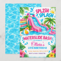 Wasserrutsche Bash Sommer-Geburtstags-Einladung