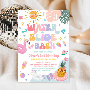 Wasserrutsche Bash Tropischer Sommer Geburtstag  Einladung