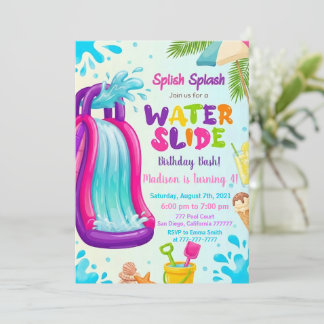 Wasserrutsche Geburtstag, Lass uns einen Spritzer  Einladung