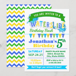 Wasserrutsche Geburtstag Sommer Party blau-gelb Einladung
