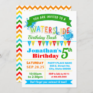 Wasserrutsche Geburtstagsssommer Party Primärfarbe Einladung