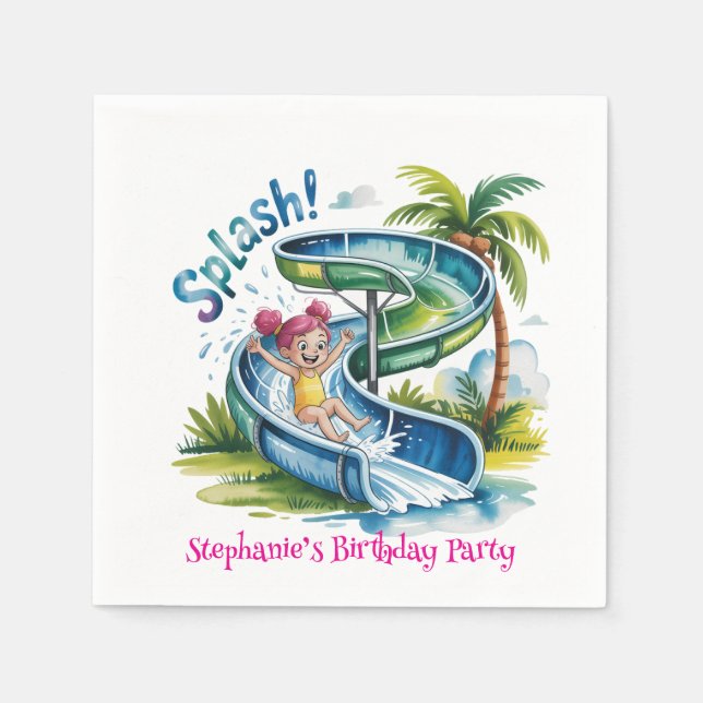 Wasserrutsche Girl Birthday Party Serviette (Vorderseite)