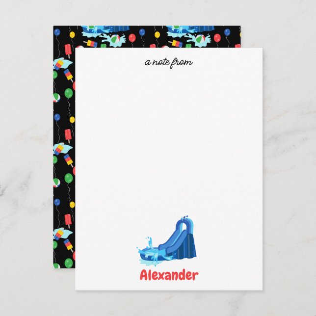 Wasserrutsche Kinder Sommer Splish Splash Geburtst Mitteilungskarte (Vorne/Hinten)