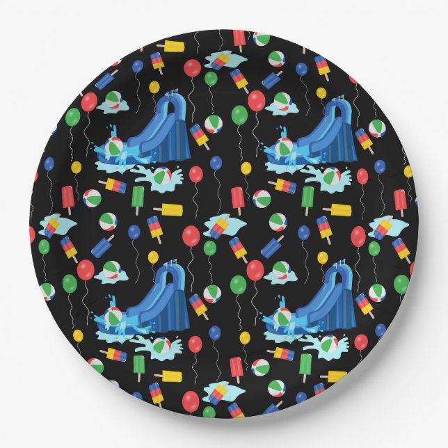 Wasserrutsche Kinder Sommerjunge Mädchen Spaß Pappteller (Vorderseite)