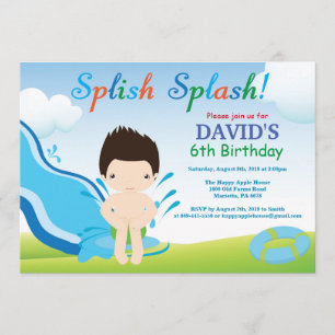 Wasserrutsche Schwimmbad Party Geburtstag Einladun Einladung
