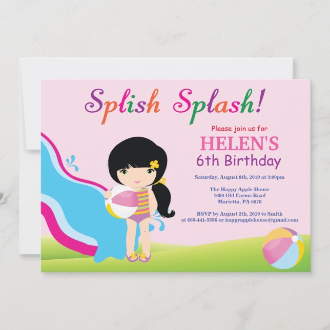 Wasserrutsche Schwimmbad Party Geburtstag Einladun Einladung (Vorderseite)