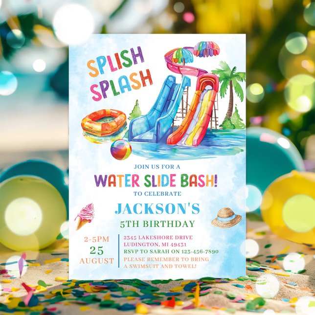 Wasserrutsche Splash Geburtstagsparty Einladung (Von Creator hochgeladen)