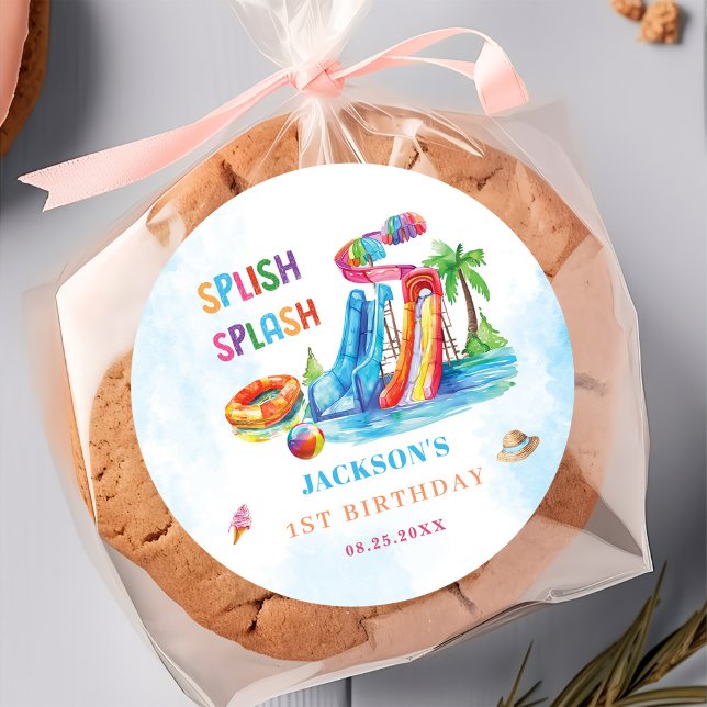 Wasserrutsche Splash Geburtstagsparty Runder Aufkleber (Von Creator hochgeladen)