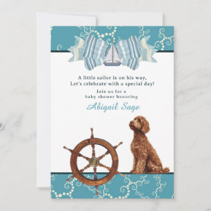 Wasserschiff und Goldendoodle Boy Babydusche Einladung