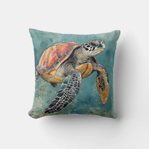 Wasserschildkröte Aquarell Kissen
