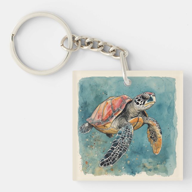 Wasserschildkröte Aquarell Schlüsselanhänger (Vorderseite)