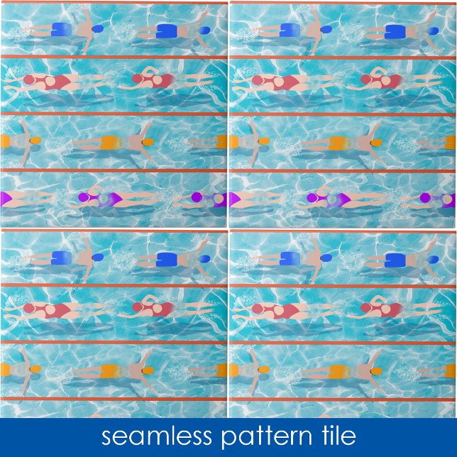 Wasserschwimmteam Schwimmlaps Seamless Muster Fliese (Swimming Laps Water Swim Team Seamless Pattern Ceramic Tile)