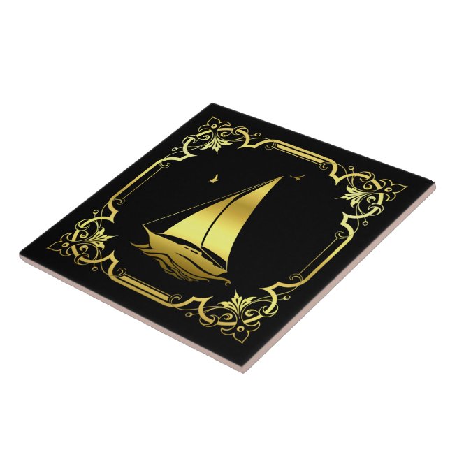 Wassersegler, Silhouette/Gold/Schwarz Fliese (Seite)