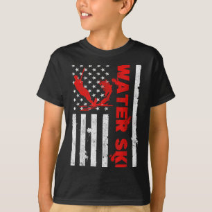 Wasserski Amerikanische Flagge Strandsport Wellenl T-Shirt