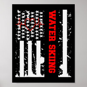 Wasserski-Grafik mit Vintage-USA-Flagge für Frau Poster