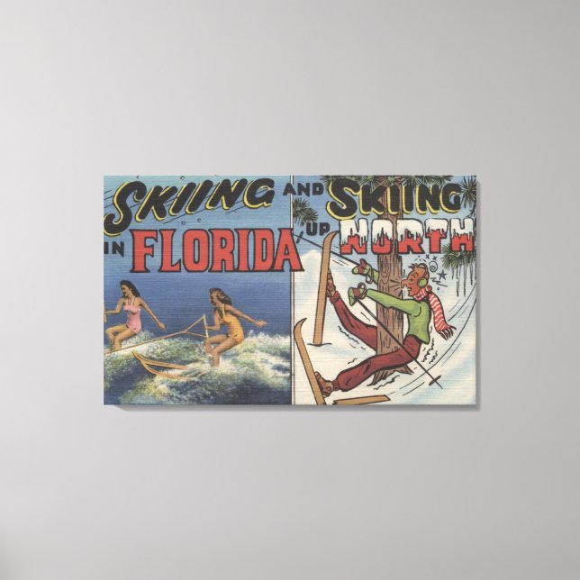 Wasserski in Florida im Vergleich zum Schnee Skifa Leinwanddruck (Vorderseite)