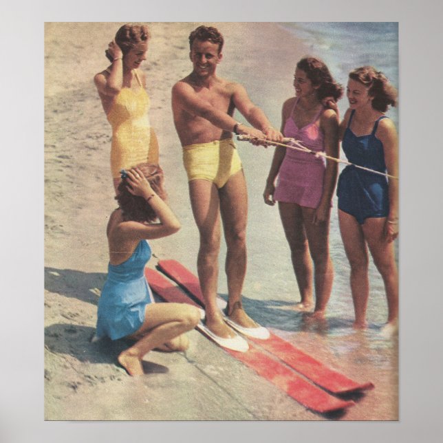 Wasserski-Mädchen in den 40er Jahren im Anzug Poster (Vorne)