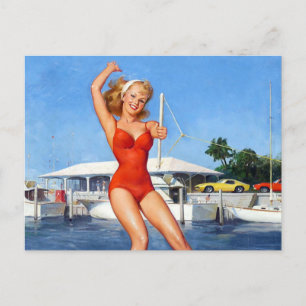 Wasserski Pin Up Postkarte
