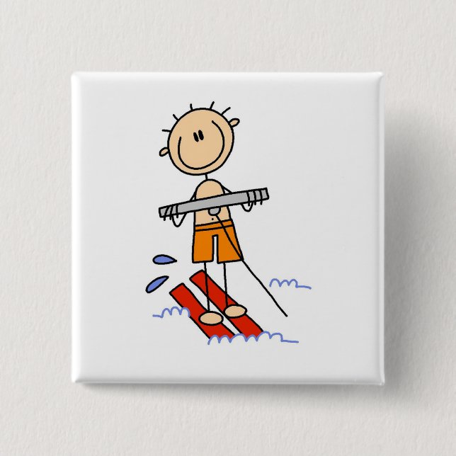 Wasserski-Stickfigur Button (Vorderseite)