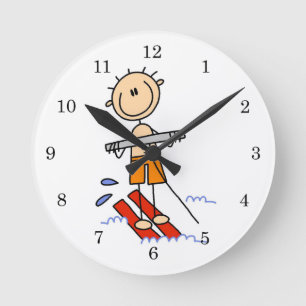 Wasserski-Strichmännchen Runde Wanduhr