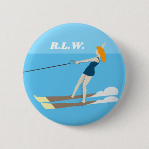 Wasserskier im Vintage-Stil Button