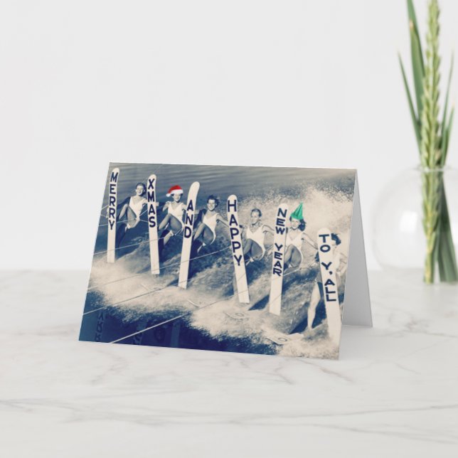 Wasserskifahrer bringen Feiertagsstimmung! Feiertagskarte (Vorderseite)