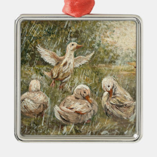 Wasserspiel Launischer Farmhaus Entenfamilie Teich Ornament Aus Metall