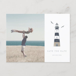 Wassersport-Foto in Leuchtturm Save the Date Postkarte