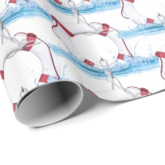 Wassersport-Rettungsring in Wasserspritze Geschenkpapier (Rolleneckpunkt)