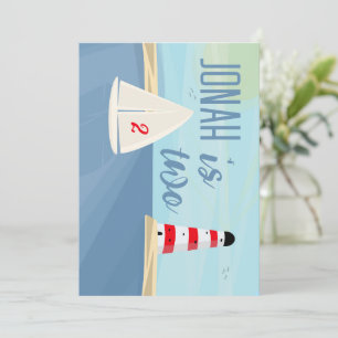 Wassersport, Schiff, Leuchtturm, blaue Geburtstags Einladung
