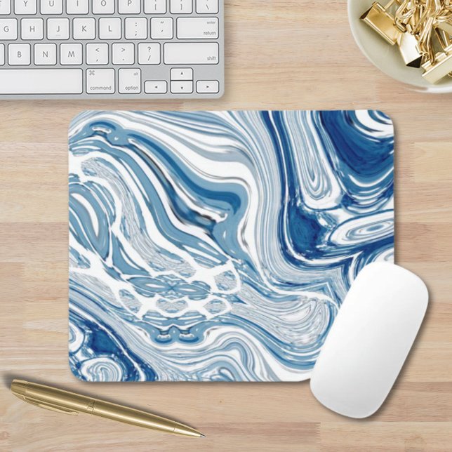 Wassersportaktivitäten am Strand Wasserfarbenblaue Mousepad (coast beach nautical waves watercolor blue swirls mouse pad)