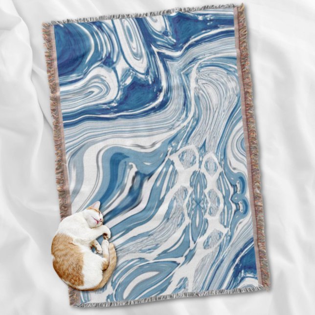 Wassersportwellen am Strand Aquarellblau Wirbel Decke (coast beach nautical waves watercolor blue swirls throw blanket)