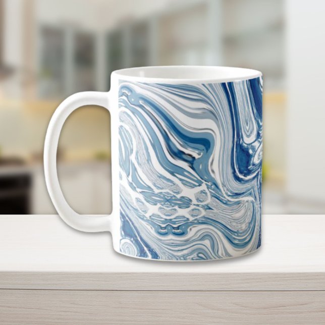 Wassersportwellen am Strand Aquarellblau Wirbel Kaffeetasse (coast beach nautical waves watercolor blue swirls coffee mug)