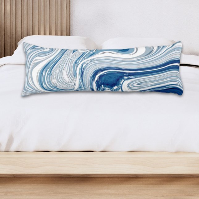 Wassersportwellen am Strand Aquarellblau Wirbel Seitenschläferkissen (coast beach nautical waves watercolor blue swirls body pillow)