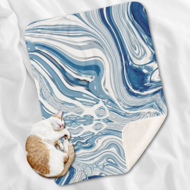 Wassersportwellen am Strand Aquarellblau Wirbel Sherpadecke (coast beach nautical waves watercolor blue swirls sherpa blanket)