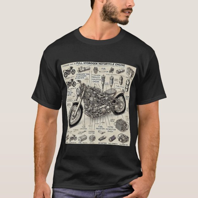 Wasserstoff-Motorrad-Motor T-Shirt (Vorderseite)