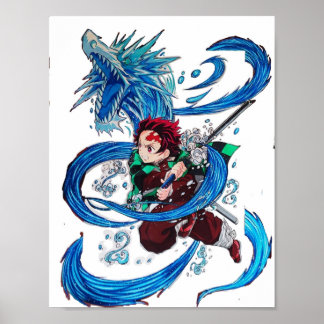 Wassertanz Tanjiro Kamado Dämonenschicht Poster
