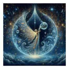 Wasserträger in einer Blaufläche auf einem blauen  Poster