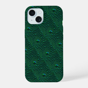 Wassertropfen auf grünem Metall iPhone 15 Hülle