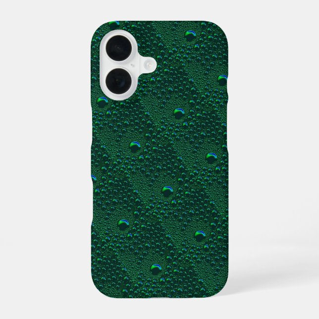 Wassertropfen auf grünem Metall iPhone 16 Hülle (Rückseite)