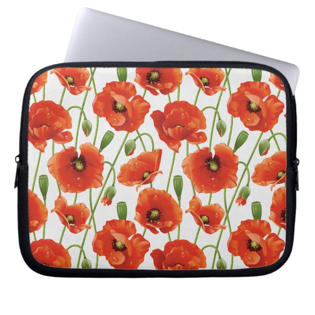 Wassertropfen auf niedlichen Mohnblumen Laptopschutzhülle (Vorderseite)