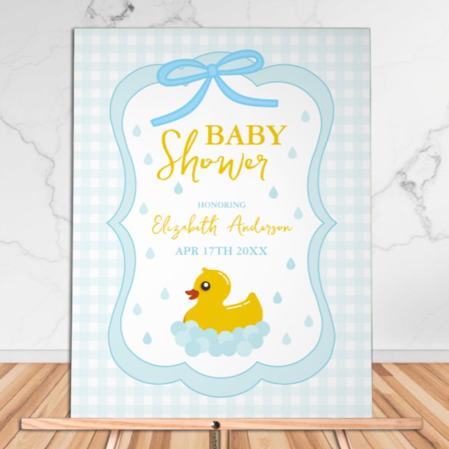 Wassertropfen Gingham-Junge-Baby-Party-Empfang Acrylschild (Von Creator hochgeladen)